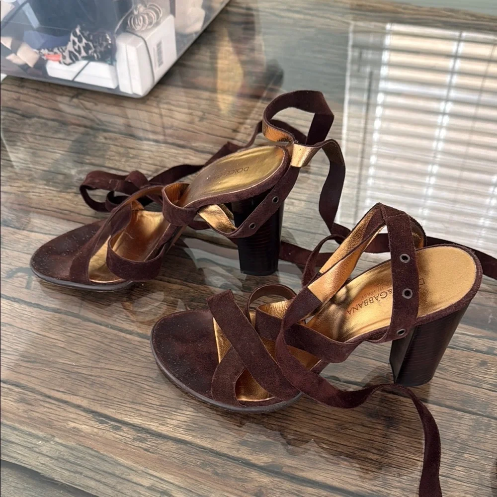 Dolce & Gabbana Brown Suede Heeled Shoes with lace up suede straps Elegant - Picture 2 of 6
